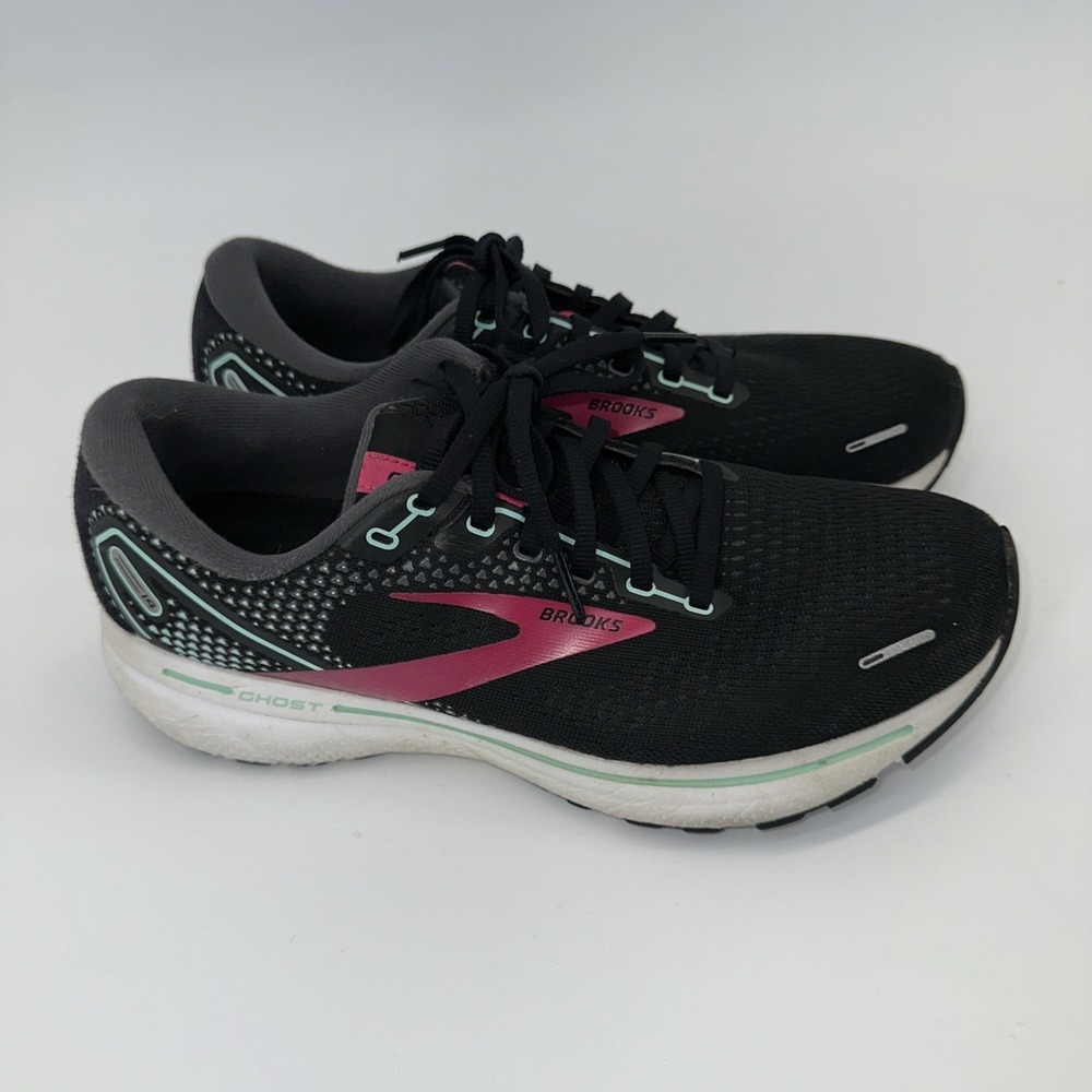 Brooks Ghost 14 Womens Size 10B Black Green Mesh Running Athletic Sneakers Shoes